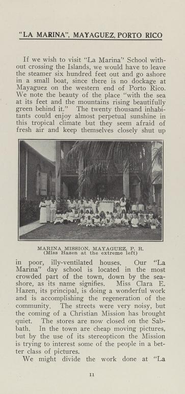 The purpose of this image is to show what the document looks like and to highlight the image of the missionary school.